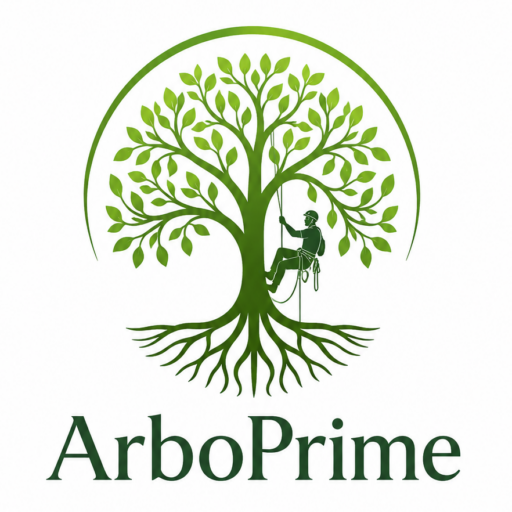 Logo ArboPrime z drzewem i sylwetką arborysty